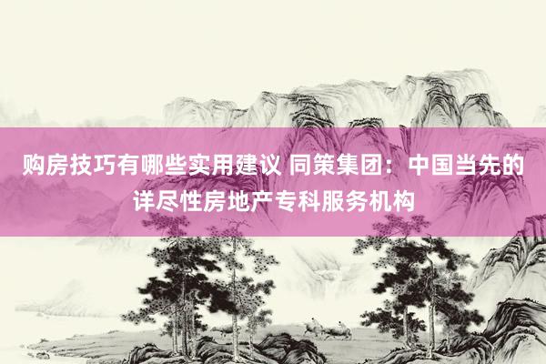 购房技巧有哪些实用建议 同策集团：中国当先的详尽性房地产专科服务机构