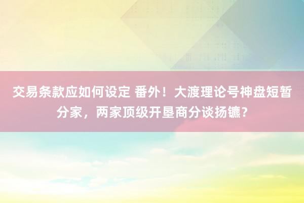 交易条款应如何设定 番外！大渡理论号神盘短暂分家，两家顶级开垦商分谈扬镳？