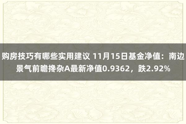 购房技巧有哪些实用建议 11月15日基金净值：南边景气前瞻搀杂A最新净值0.9362，跌2.92%