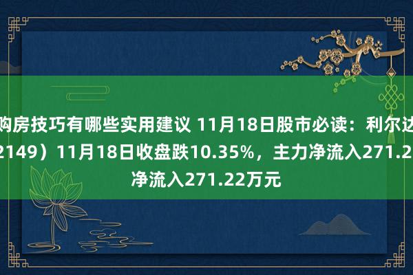 购房技巧有哪些实用建议 11月18日股市必读：利尔达（832149）11月18日收盘跌10.35%，主力净流入271.22万元