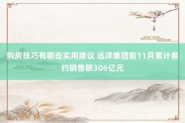 购房技巧有哪些实用建议 远洋集团前11月累计条约销售额306亿元