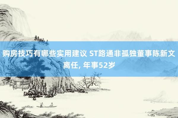 购房技巧有哪些实用建议 ST路通非孤独董事陈新文离任, 年事52岁