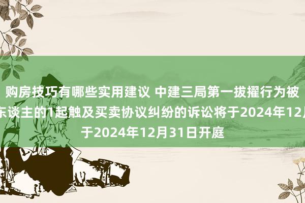 购房技巧有哪些实用建议 中建三局第一拔擢行为被告/被上诉东谈主的1起触及买卖协议纠纷的诉讼将于2024年12月31日开庭