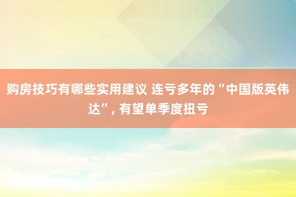 购房技巧有哪些实用建议 连亏多年的“中国版英伟达”, 有望单季度扭亏