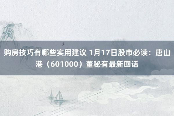 购房技巧有哪些实用建议 1月17日股市必读：唐山港（601000）董秘有最新回话