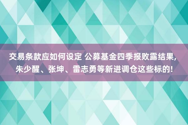 交易条款应如何设定 公募基金四季报败露结果, 朱少醒、张坤、雷志勇等新进调仓这些标的!