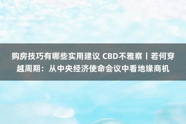 购房技巧有哪些实用建议 CBD不雅察丨若何穿越周期：从中央经济使命会议中看地缘商机