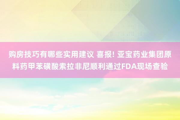 购房技巧有哪些实用建议 喜报! 亚宝药业集团原料药甲苯磺酸索拉非尼顺利通过FDA现场查验