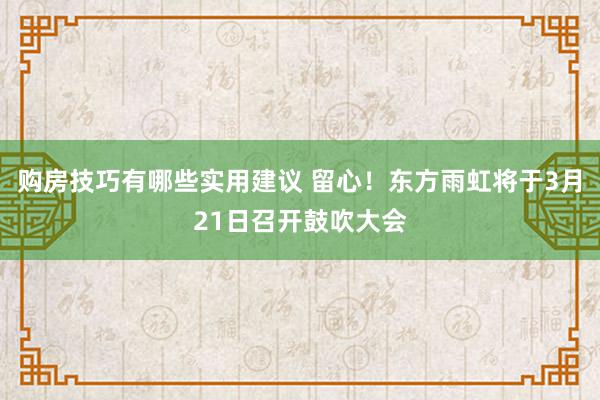 购房技巧有哪些实用建议 留心！东方雨虹将于3月21日召开鼓吹大会