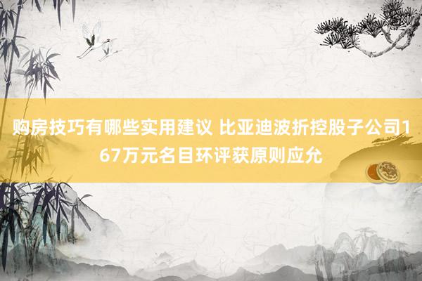 购房技巧有哪些实用建议 比亚迪波折控股子公司167万元名目环评获原则应允